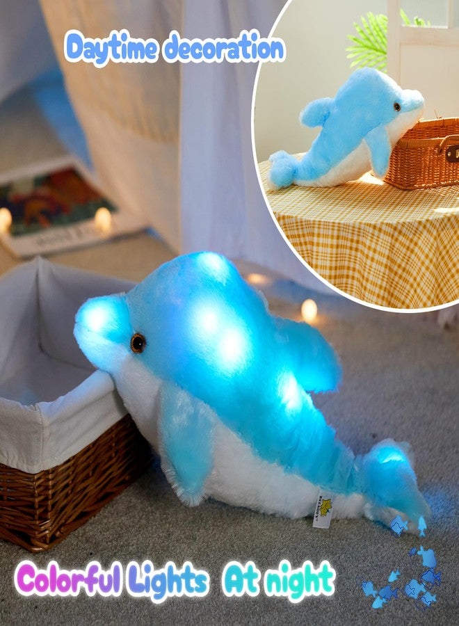 BSTAOFY 18'' Light up Dolphin Stuffed Animal Night Light Colorful Glowing Dolphin Soft LED Plush Toys Gift for Kids on Valentines Christmas Birthday Festivals, Blue - Image 3